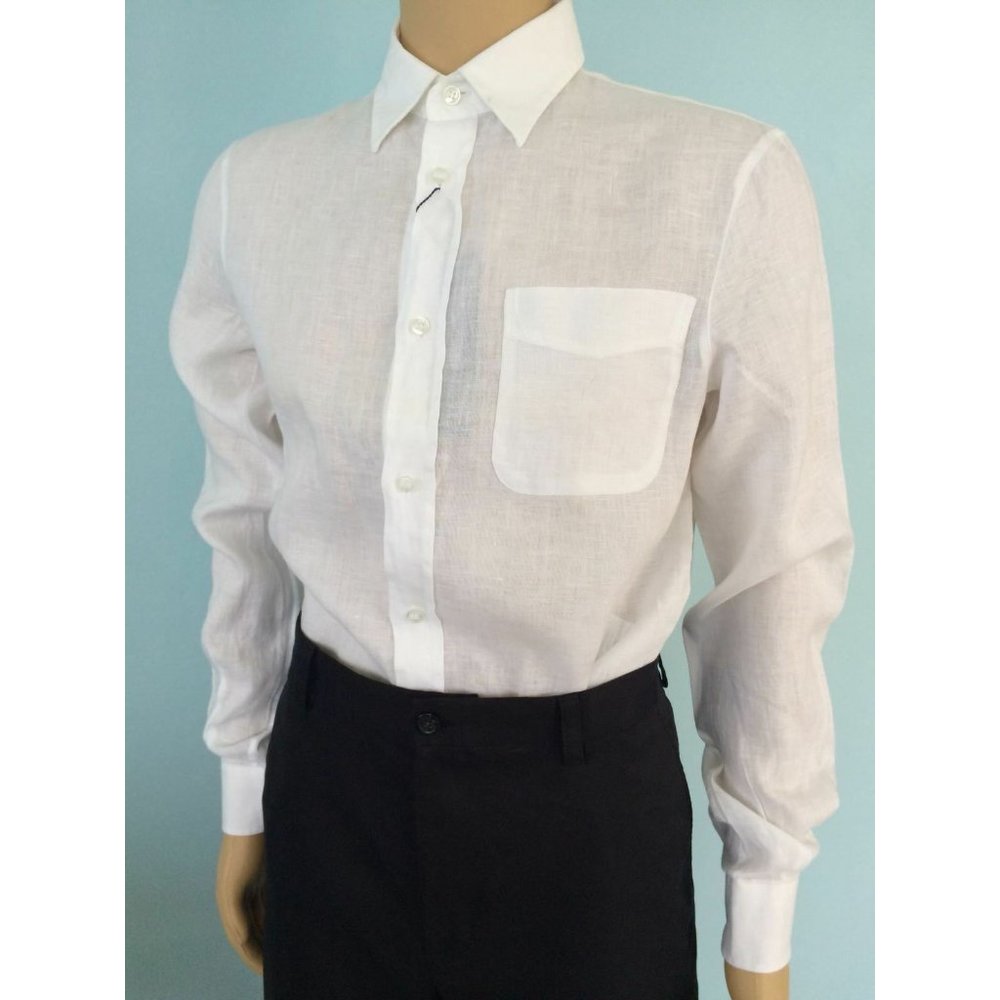 NWT Armani Jeans AJ Shirt Mens 100% Linen Classic Button Down White Size S - Picture 9 of 12
